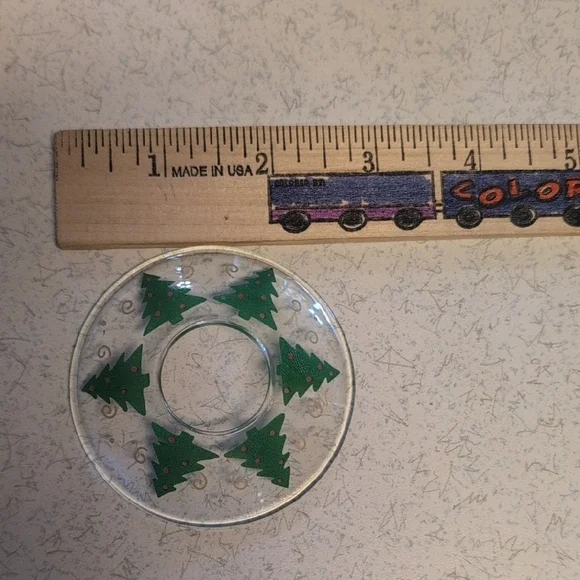 Set Of 10 Clear Glass Bobeches Candle Rings with Christmas Tree Design - Picture 3 of 3